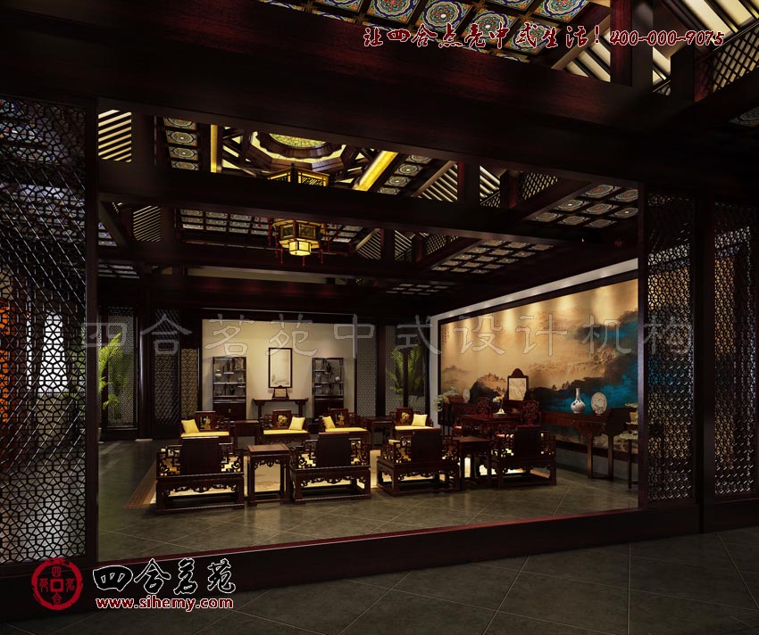 方正而優雅的空間最大限度保持古典的恢弘氣魄 鄉村四合院裝修設計大堂效果圖