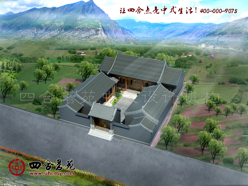 整齊如畫般的庭院分布 鄉(xiāng)村四合院裝修設(shè)計(jì)鳥瞰