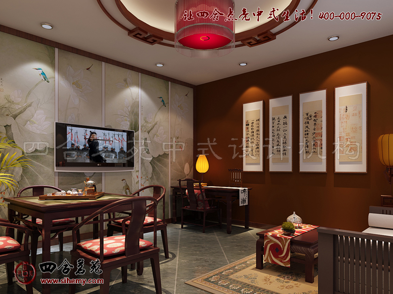 書畫雋永點染尊貴典雅的空間體驗 新中式四合院古典茶樓裝修設計包間