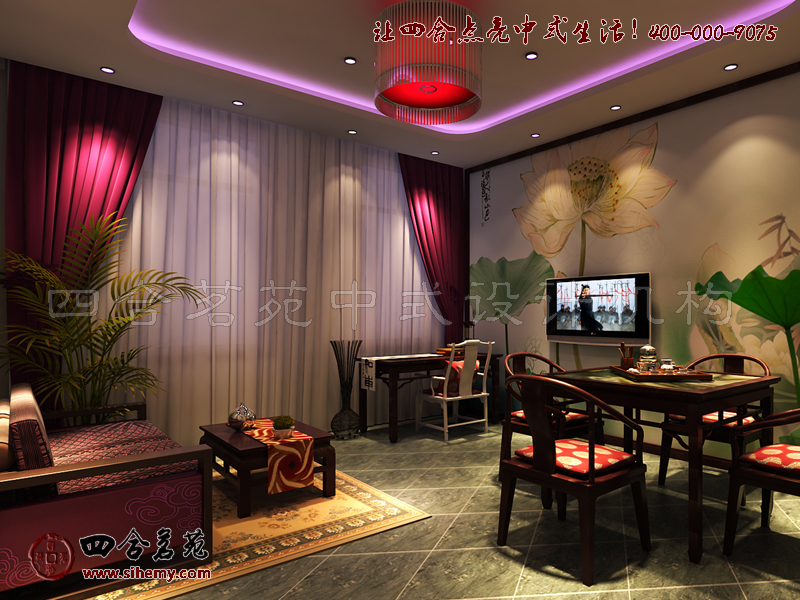 蓮花隱喻高尚品德透出茶樓典雅品味 新中式四合院古典茶樓裝修設計雅間